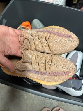 Yeezy Tan and Pink Youth Knit Sneakers